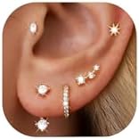 6 Pairs 14K Gold Plated Stud Earrings for Women, Hypoallergenic Cartilage Earrings for Multiple Piercing, Dainty Small Stackable Earrings Set for Jewelry Gift