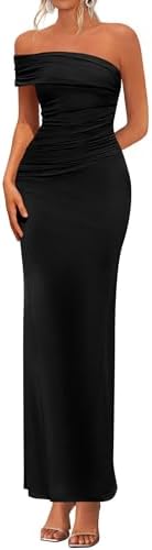 PRETTYGARDEN Women's 2026 Wedding Guest Cocktail Dresses One Off the Shoulder Ruched Bodycon Formal Maxi Party Summer Outfits
