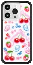 Wildflower Cases - Compatible with iPhone 15 Pro | Protective Black Bumper, 6.5ft Drop Test Certified, Women Owned Small Business | Blue White Red Trendy Fruit Cherry | Sweet Cherries