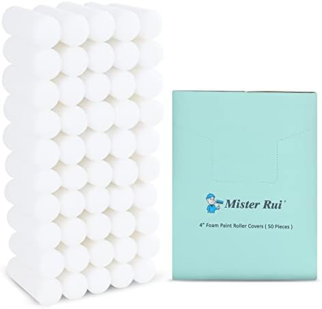 Mister Rui Foam Paint Roller, 50 Pack, 4 Inch Paint Roller, Small Paint Roller, High Density Foam Rollers for Painting, Professional or DIY Use and Home Improvement