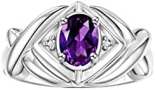 Rylos Hugs & Kisses XOXO Ring with 7X5MM Gemstone & Diamonds - Birthstone Jewelry for Women in Sterling Silver, Sizes 5-10
