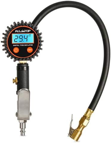 ALL-TOP Digital Tire Inflator with Pressure Gauge, Air Chuck with ¼ NPT Quick Connector, Built-in Deflate Button, 4 Unit can be Choose