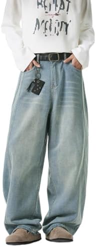 Baggy Hip Hop Jeans for Men Wide Leg Skater Denim Pants Casual Loose Fit Long Trousers