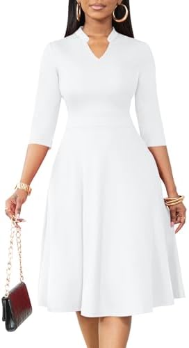 Nmoder Casual Dresses for Women Semi Formal Fit and Flare 3/4 Sleeve A-line Church Work Dress with Pockets