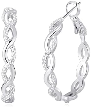 Senteria 925 Sterling Silver Earrings Hoops for Women Lightweight Twisted Hoop Earrings With Cubic Zirconia Hypoallergenic Hoops Earrings (20/30/40/50/60MM)