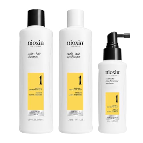 NIOXIN Scalp + Hair Thickening System Kits | For Natural, Colored, & Damaged Hair with Light to Progressed Thinning | Strengthen & Boost Hair Density with Niacinamide & Biotin | 1 Month Supply