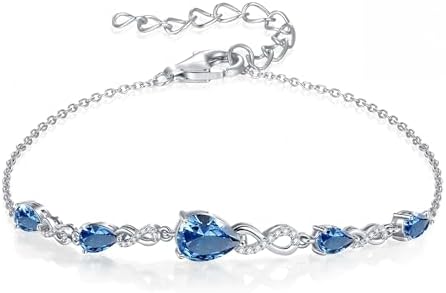 Mothers Day Gifts for Mom Birthstone Bracelets for Women,Teardrop Infinity Bracelet 925 Sterling Silver Women Charm Link Bracelet Adjustable,Valentines Day Gifts for Wife Anniversary Fine Jewelry Gift