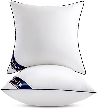 Siluvia 18"x18" Pillow Inserts Set of 2 Decorative Square Throw 18" Pillows with 100% Cotton Cover for Sofa, Couch, and Bed - White