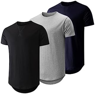 JMIERR Mens 3 Pack Cotton Hipster Hip Hop Longline Crewneck T-Shirt