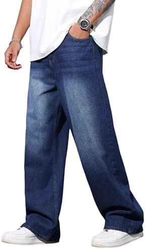 Men's Baggy Jeans Y2K Vintage Wide Leg Denim Pants Hip Hop Skater Jeans Loose Fit Trousers 2000s Streetwear