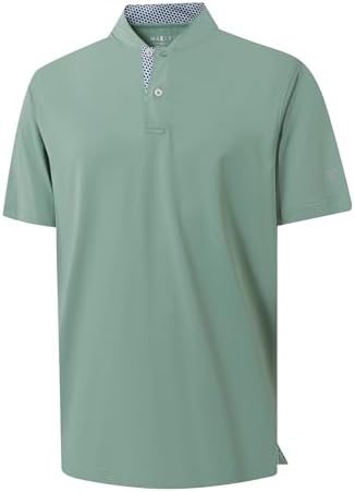 M MAELREG Mens Golf Shirts Collarless Performance Dry Fit Moisture Wicking Casual Solid Short Sleeve Henley Shirts for Men