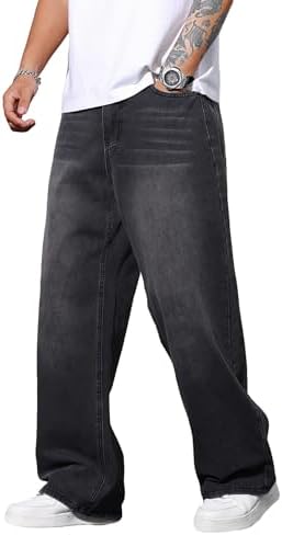 Men's Baggy Jeans Y2K Vintage Wide Leg Denim Pants Hip Hop Skater Jeans Loose Fit Trousers 2000s Streetwear