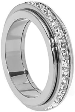 Pingyongchang Anxiety Rings Titanium Steel Spinner Fidget Band Ring for Women Cubic Zirconia Relieving Anxiety Wedding Promise Lucky Statement Jewelry Comfort Fit Size 5 to 12