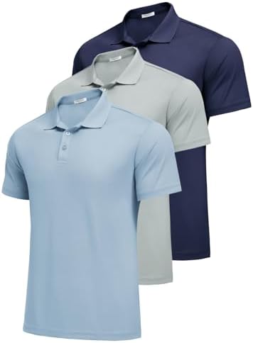 PINSPARK Mens Polo Shirts Short Sleeve Lightweight Moisture Wicking Quick Dry Casual Workout Collared Shirt Plain 3 Pack Set
