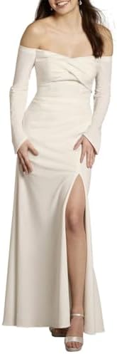 David's Bridal Crepe Twist Bodice Long Sleeve Wedding Dress