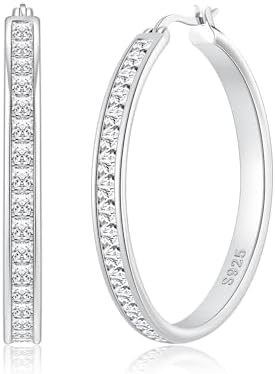 Large Rhinestone Hoops Earrings for Women, Hypoallergenic Big CZ Hoops with Sterling Silver Post, 14K Gold/925 Sterling Silver Plated Rhinestone Earrings for Women Non Tarnish 30/40/50/60mm
