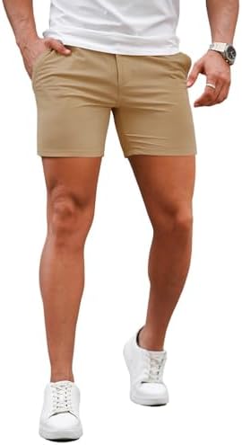 GINGTTO Mens Slim Fit Shorts Plaid Chino Short Tapered Leg Skinny Stretch