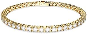 Swarovski Matrix Tennis Bracelet, Round Cut Crystals, Pink, Blue, Black, Clear, Rhodium, Gold-Tone and Rose Gold-Tone Finishes