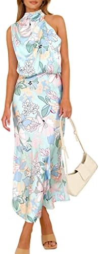 PRETTYGARDEN Women's 2026 Summer Satin Dress Elegant Sleeveless Mock Neck Cocktail Party Maxi Dresses