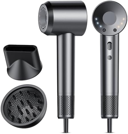 aowoka Hair Dryer, 160000 RPM Professional High Speed Ionic Blow Dryer, 500 Million Negative Ions, Low Noise, Diffuser Hairdryer for Faster Drying, No Heat Damage, Mothers Day Gifts(Grey