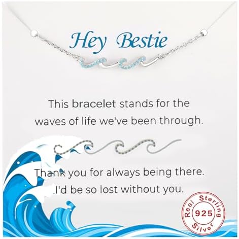 Best Friends Gifts for Women,Bestie Gifts for Woman, Friendship Bracelets,925 Sterling Silver Wave Bracelet Gift for Friends Birthday Gift Graduation,BFF Gift,Valentine's Day
