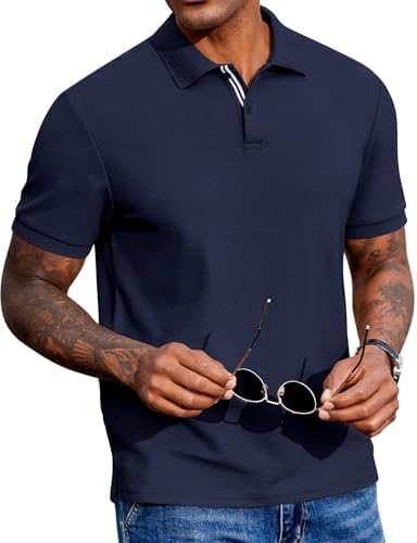 COOFANDY Men's Polo Shirts Short Sleeve Cotton Pique Casual Button T Shirts Classic Fit Collared Golf Shirts