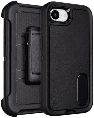 for Case iPhone 16e Case with Belt Clip Holster, Heavy Duty Protective Phone Cases for Work & Outdoor, Military-Grade Shockproof Cover with Kickstand, Dustproof Port Protection Clip (Black)