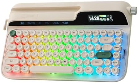 EPOMAKER Glyph Wireless Typewriter Retro Mechanical Keyboard, Screen & Knob & Lever, Wrist Rest, Round PBT Keycap, Hot Swap, RGB, Custom Software, Top-Mount, 75% Creamy Keyboard for PC/MAC
