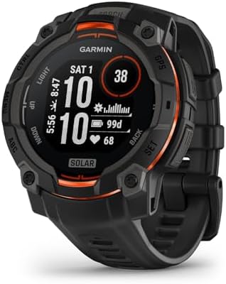 Garmin Instinct® 3 45mm, Solar Charged Display, Rugged Outdoor GPS Smartwatch, Metal-Reinforced Bezel, Built-in Flashlight, Black