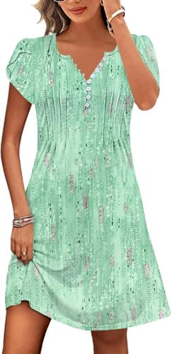 Disamer Womens Casual Dresses Short Sleeve Summer Dresses 2026 Boho Floral Beach Sundresses Spring A-Line Dress with Pockets