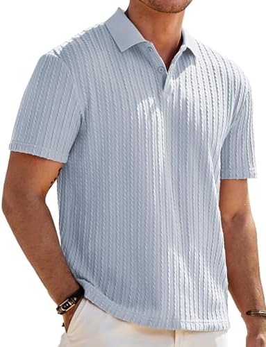 JMIERR Mens Casual Polo Shirt Summer Short Sleeve Vacation Button Beach Knit Stretchy Golf Shirts