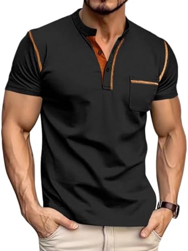 Men's Henley Shirt Short Sleeve T-Shirt Casual Top Pullover Summer Lightweight Tee Shirts with Button