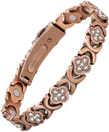 Feraco Pure Copper Bracelets for Women, Ultra Strength Magnetic Therapy Bracelet for Pain Relief with Neodymium Magnets & Sparkling Cubic Zirconia, Adjustable, Infinite Clover Jewelry