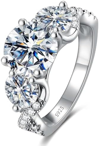 4.6CT 3 Stone Moissanite Engagement Ring, 925 Sterling Silver Wedding Band for Women, D Color VVS1 Round Cut Moissanite Ring Anniversary Promise Gift