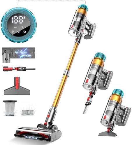 MBYULO Cordless Vacuum Cleaner for Home 600W 60Kpa Upgraded Powerful Stick Vacuum Up to 75Mins, Anti-Tangle & Wall Mount Charging, 8 in 1 Lightweight Vacuum Cleaners for Home/Pet Hair/Carpets/Floors