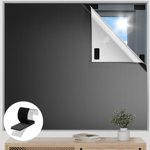 Blackout Curtains for Bedroom, 36" x 57" Temporary Blackout Shades for Windows, Portable Black Out Blinds Screen with 20 Loop & Hook, 100% Black Out Window Cover Film for Baby Nursery Travel RV-Blacks