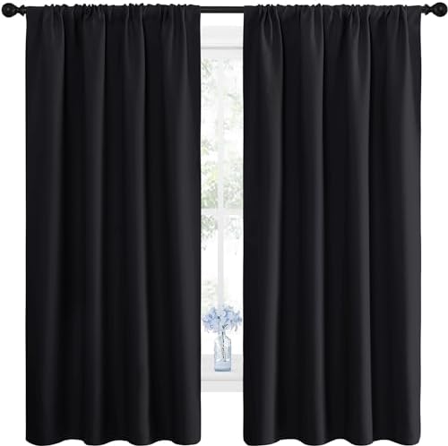 NICETOWN Black Blackout Curtain Blinds - Solid Thermal Insulated Window Treatment Blackout Drapes/Draperies for Bedroom (2 Panels, 42 inches Wide by 63 inches Long, Black)