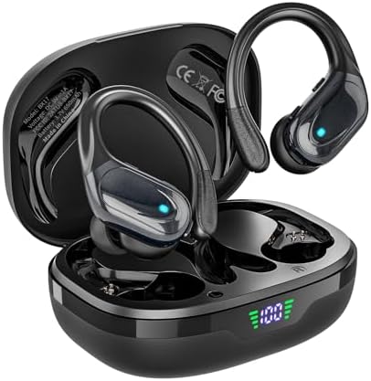 HAOYUYAN Wireless Earbuds, Sports Bluetooth Headphones, 80Hrs Playtime Ear Buds with LED Power Display, Noise Canceling Headset, IPX7 Waterproof Earphones for Workout/Running(Black)