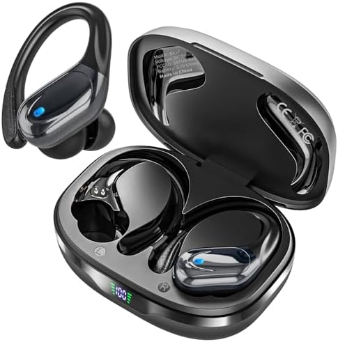 HAOYUYAN Wireless Earbuds, Sports Bluetooth Headphones, 80Hrs Playtime Ear Buds with LED Power Display, Noise Canceling Headset, IPX7 Waterproof Earphones for Workout/Running(Black)