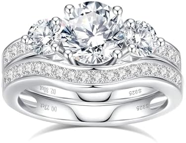 Moissanite Rings for Women Moissanite Bridal Ring Sets Wedding Band D Color VVS1 Round Cut S925 Sterling Silver Engagement Ring Anniversary Wedding Valentines