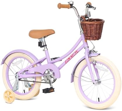 ACEGER Retro Princess Kids Bike with Basket for 3-12 Years Old Girls, Included Coaster Brake & Caliper Brake, 14 16 18 Inch with Training Wheels, 20 Inch with Kickstand, Vintage Bicycle for Gifts.