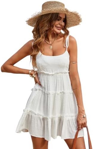 Narecte Womens Summer Dresses Wedding Guest Dresses Beach Sundresses Spaghetti Strap Flowy Boho Dress