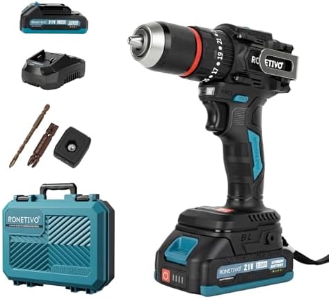 21V Drill Driver Brushless 23+2M 75N·m/664in-lbf 1/2Inch 2.0Ah Batteries and Charger and tool carrying case（Suitable for Makita batteries.）