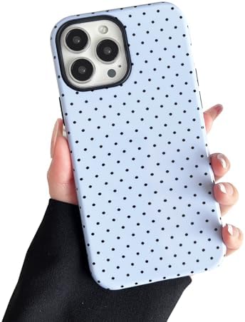 Compatible with iPhone 15 Pro Case, Fashion Cute Polka Dot Pattern Aesthetic Design for Women, Soft TPU and Hard Back Shockproof Phone Case for iPhone 15 Pro 6.1 inch, Blue