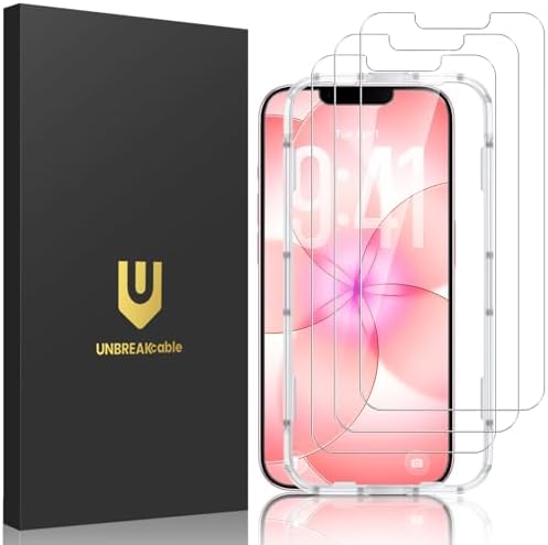 UNBREAKcable 3-Pack Screen Protector for iPhone 17e, Double Shatterproof Tempered Glass [Easy Installation Frame] [9H Hardness] [99.99% HD Clear] [Case Friendly] for iPhone 6.1 inch