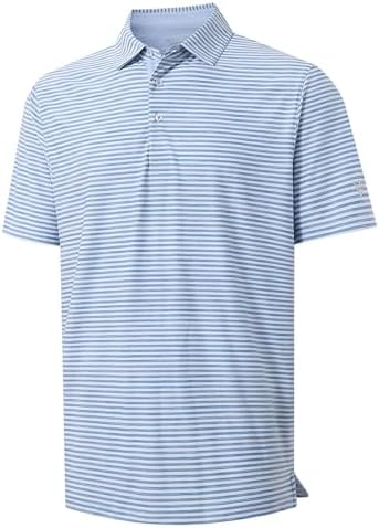 M MAELREG Golf Polo Shirts for Men Short Sleeve Dry Fit Striped Performance Moisture Wicking Collared Casual Mens Golf Shirt