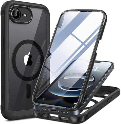 Miracase for iPhone 17e & 16e Case, Full-Body Phone with Built-in Glass Screen Protector, [Magnetic with MagSafe] Military Drop Proof 17 E/ 16 E Cover Bumper 6.1 inch, Black