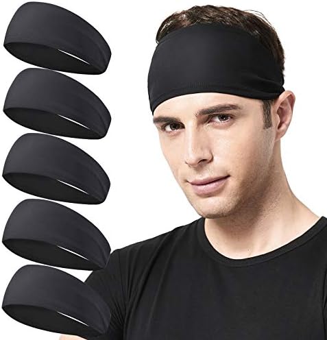 Acozycoo Mens Running Headband,5Pack,Mens Sweatband Sports Headband for Running,Cycling,Basketball,Yoga,Fitness Workout Stretchy Unisex Hairband