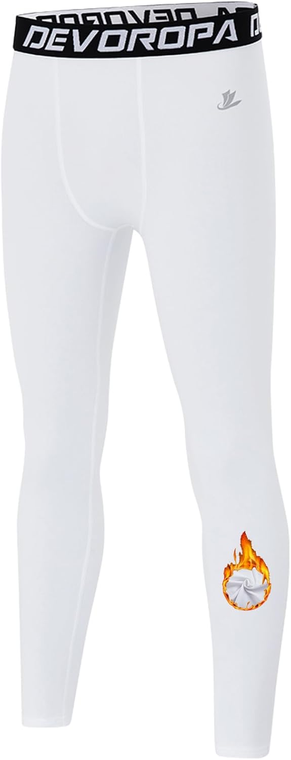 DEVOROPA Youth Boys' Compression Leggings Sports Tights Fleece Lined Thermal Base Layer Pants