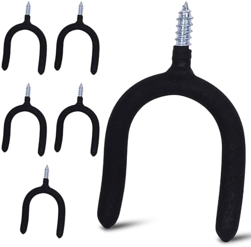 6 Pack Garage Storage System Steel U Hooks with Anti-Slip Coating Home Improvement and Organization Screw in Hooks Easy Wall Mounting Heavy Duty Bike and Ladder (Black, 6 Pack)